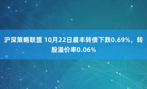 沪深策略联盟 10月22日晨丰转债下跌0.69%,转股溢价率0.06%